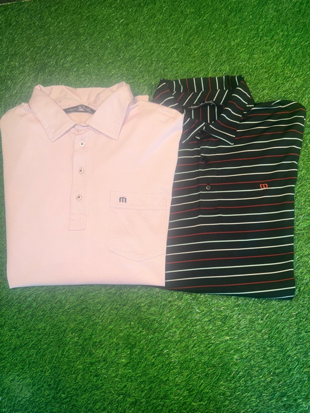 Travis Mathew Light Pink Polo with Black Striped Polo Set Size Large